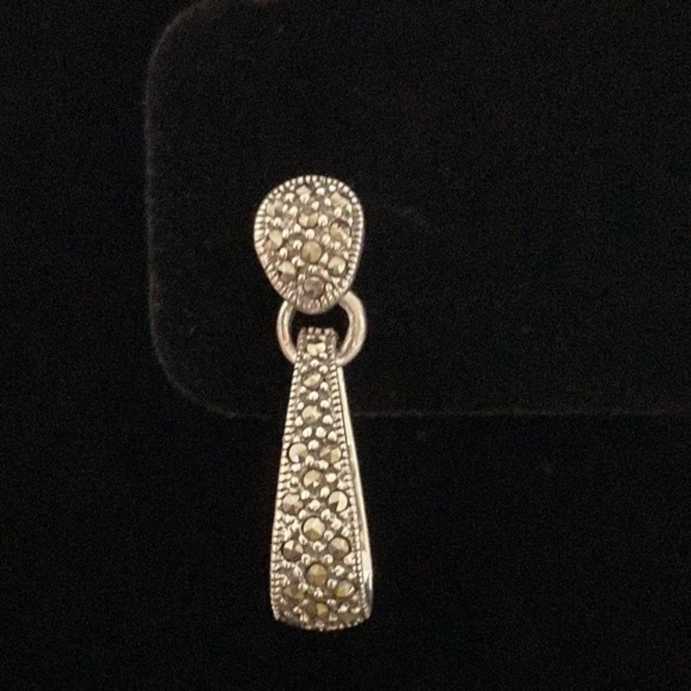 925 Sterling Silver Marcasite Dangle Earrings - Picture 5 of 8